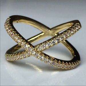 Gold plated criss cross x ring size 6